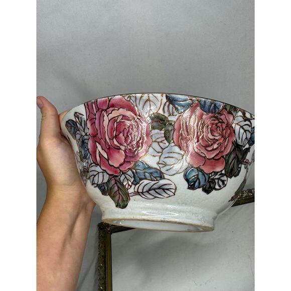 Rose of The Isles, Hand painted Porcelain Fruit Bowl. By Toyo..Pink/ Cream glaze - Picture 5 of 8